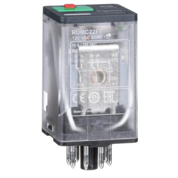   Schneider RUMC22F7 Zelio RUM univerzális relé, hengeres, 2CO, 10A, 120VAC, tesztgomb, LED