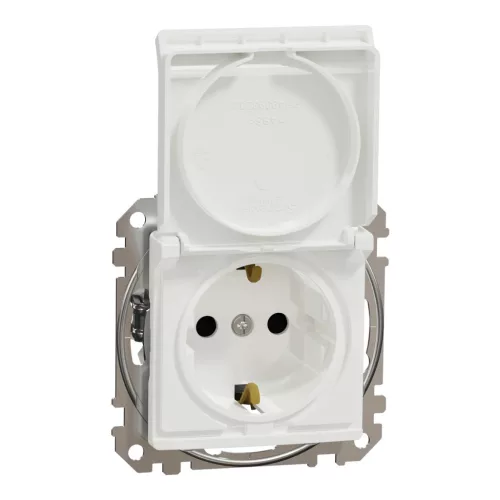 Schneider Electric SDD111024 földelt csatlakozóaljzat (dugalj), biztonsági zsaluval (gyermekvédelemmel), csapófedéllel, 2P+F, fehér burkolattal, rugós bekötés, keret nélkül, süllyesztett, 16A 250V IP20 (Sedna Design / Elements)