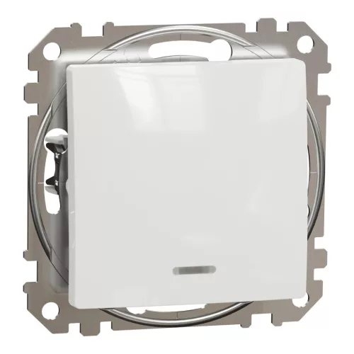 Schneider Electric SDD111102N kétpólusú kapcsoló (102), fehér burkolattal, piros ellenőrzőfénnyel, rugós bekötés, kerét nélkül, süllyesztett, 10A 250V IP20 (Sedna Design / Elements)