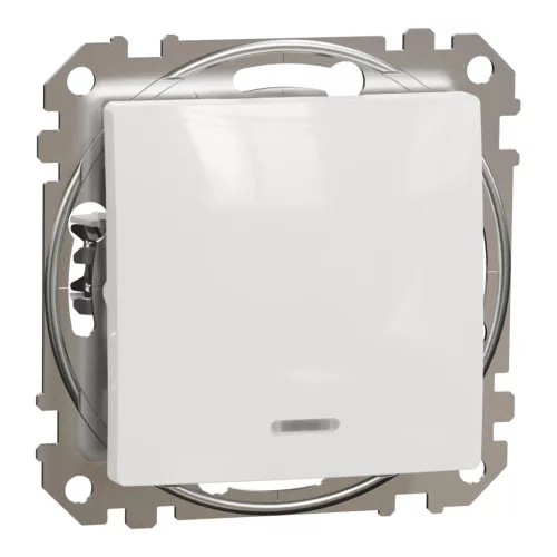 Schneider Electric SDD111106L váltókapcsoló (106), fehér burkolattal, kék jelzőfénnyel, rugós bekötés, kerét nélkül, süllyesztett, 10A 250V IP20 (Sedna Design / Elements)