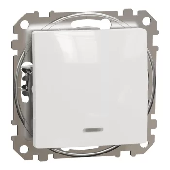   Schneider Electric SDD111111L egypólusú nyomó (N101), fehér burkolattal, kék jelzőfénnyel, rugós bekötés, kerét nélkül, süllyesztett, 10A 250V IP20 (Sedna Design / Elements)
