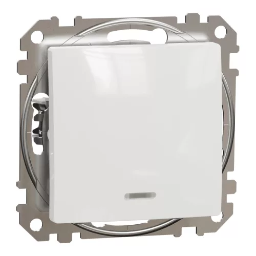 Schneider Electric SDD111111L egypólusú nyomó (N101), fehér burkolattal, kék jelzőfénnyel, rugós bekötés, kerét nélkül, süllyesztett, 10A 250V IP20 (Sedna Design / Elements)