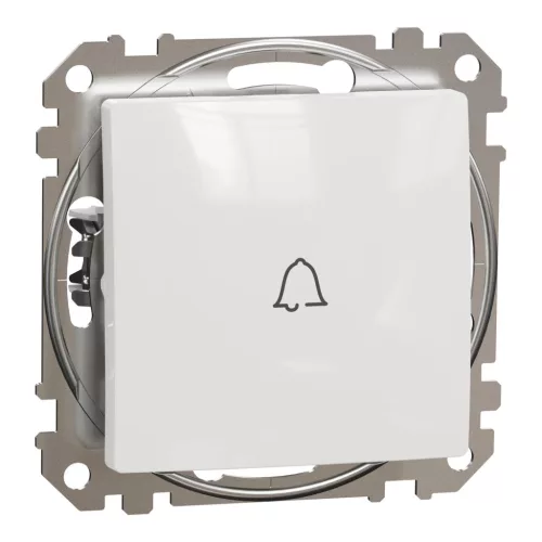 Schneider Electric SDD111131 egypólusú nyomó (N101), fehér burkolattal, csengőjellel, rugós bekötés, kerét nélkül, süllyesztett, 10A 250V IP20 (Sedna Design / Elements)