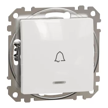   Schneider Electric SDD111131L egypólusú nyomó (N101), fehér burkolattal, kék jelzőfénnyel, csengőjellel, rugós bekötés, kerét nélkül, süllyesztett, 10A 250V IP20 (Sedna Design / Elements)