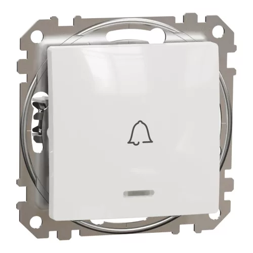 Schneider Electric SDD111131L egypólusú nyomó (N101), fehér burkolattal, kék jelzőfénnyel, csengőjellel, rugós bekötés, kerét nélkül, süllyesztett, 10A 250V IP20 (Sedna Design / Elements)
