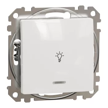   Schneider Electric SDD111132L egypólusú nyomó (N101), fehér burkolattal, kék jelzőfénnyel, lámpajellel, rugós bekötés, kerét nélkül, süllyesztett, 10A 250V IP20 (Sedna Design / Elements)