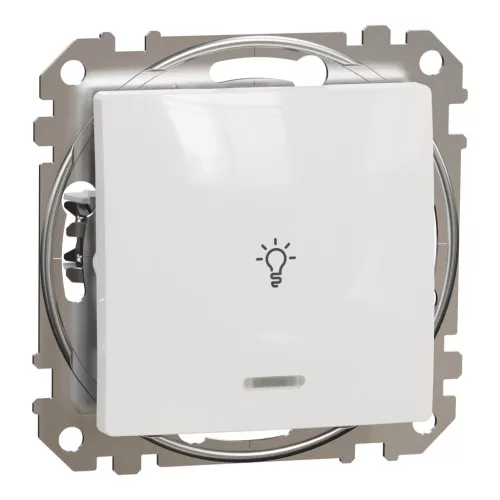 Schneider Electric SDD111132L egypólusú nyomó (N101), fehér burkolattal, kék jelzőfénnyel, lámpajellel, rugós bekötés, kerét nélkül, süllyesztett, 10A 250V IP20 (Sedna Design / Elements)