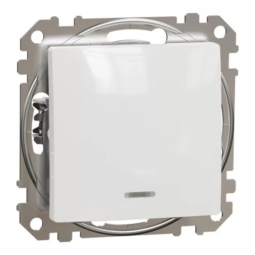 Schneider Electric SDD111162N kétpólusú kapcsoló (102), fehér burkolattal, piros ellenőrzőfénnyel, rugós bekötés, kerét nélkül, süllyesztett, 16A 250V IP20 (Sedna Design / Elements)
