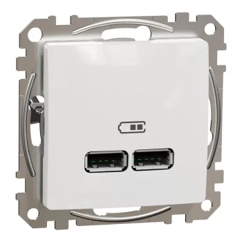   Schneider Electric SDD111401 Dupla USB töltő A+A típusú 2.1A, fehér burkolattal, keret nélkül, csavaros bekötés (Sedna Design / Elements)