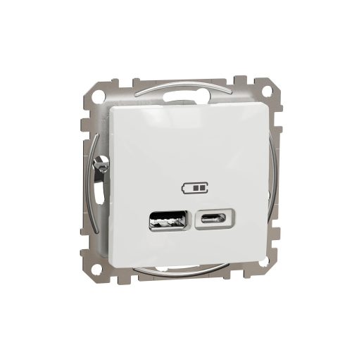 Schneider Electric SDD111402 Dupla USB töltő A+C típusú 2.4A, fehér burkolattal, keret nélkül, csavaros bekötés (Sedna Design / Elements)