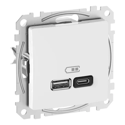 Schneider Electric SDD111404 Dupla USB töltő A+C típusú 3A - 45W, fehér burkolattal, keret nélkül, csavaros bekötés (Sedna Design / Elements)