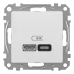 Schneider Electric SDD111404 Dupla USB töltő A+C típusú 3A - 45W, fehér burkolattal, keret nélkül, csavaros bekötés (Sedna Design / Elements)