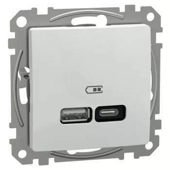   Schneider Electric SDD111405 Dupla USB töltő A+C típusú 3A - 21W, fehér burkolattal, keret nélkül, csavaros bekötés (Sedna Design / Elements)