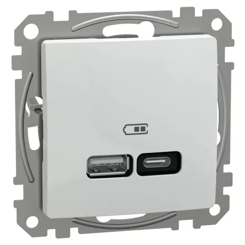 Schneider Electric SDD111405 Dupla USB töltő A+C típusú 3A - 21W, fehér burkolattal, keret nélkül, csavaros bekötés (Sedna Design / Elements)