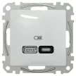 Schneider Electric SDD111405 Dupla USB töltő A+C típusú 3A - 21W, fehér burkolattal, keret nélkül, csavaros bekötés (Sedna Design / Elements)