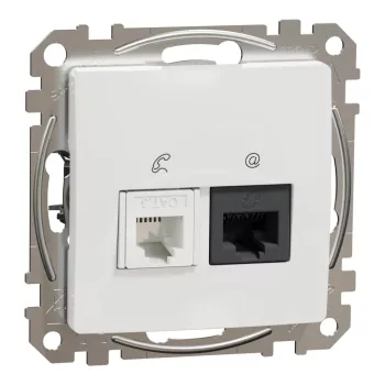   Schneider Electric SDD111468 kombinált csatlakozóaljzat 1xRJ45 + 1xRJ11 (informatikai UTP cat6 + telefon) fehér burkolattal, keret nélkül, csavaros bekötés (Sedna Design / Elements)