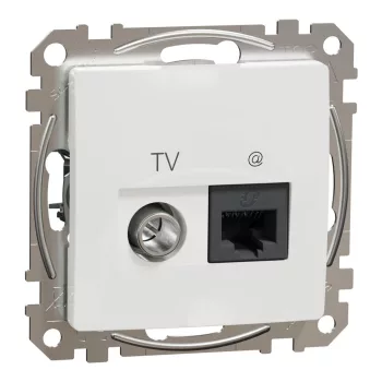   Schneider Electric SDD111469T kombinált csatlakozóaljzat 1xRJ45 + 1xTV (informatikai UTP cat6 + végzáró 4dB) fehér burkolattal, keret nélkül, csavaros bekötés (Sedna Design / Elements)