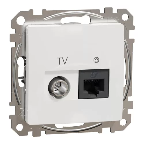 Schneider Electric SDD111469T kombinált csatlakozóaljzat 1xRJ45 + 1xTV (informatikai UTP cat6 + végzáró 4dB) fehér burkolattal, keret nélkül, csavaros bekötés (Sedna Design / Elements)