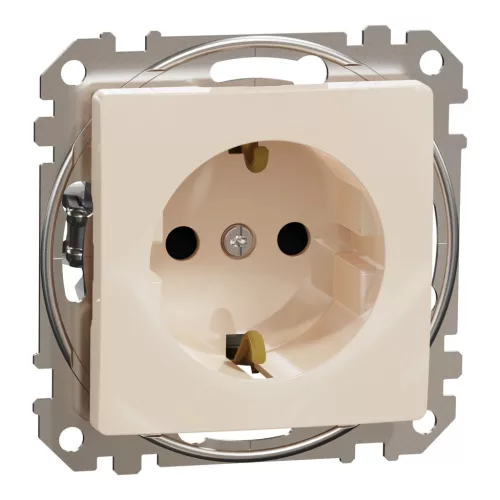 Schneider Electric SDD112022 földelt csatlakozóaljzat (dugalj), biztonsági zsaluval (gyermekvédelemmel), 2P+F, bézs burkolattal, rugós bekötés, keret nélkül, süllyesztett, 16A 250V IP20 (Sedna Design / Elements)