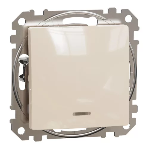 Schneider Electric SDD112102N kétpólusú kapcsoló (102), bézs burkolattal, piros ellenőrzőfénnyel, rugós bekötés, kerét nélkül, süllyesztett, 10A 250V IP20 (Sedna Design / Elements)