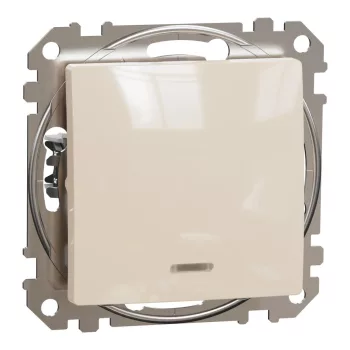  Schneider Electric SDD112111L egypólusú nyomó (N101), bézs burkolattal, kék jelzőfénnyel, rugós bekötés, kerét nélkül, süllyesztett, 10A 250V IP20 (Sedna Design / Elements)