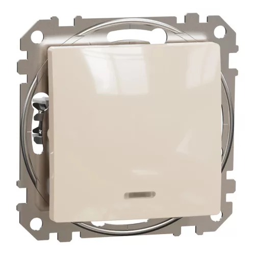 Schneider Electric SDD112111L egypólusú nyomó (N101), bézs burkolattal, kék jelzőfénnyel, rugós bekötés, kerét nélkül, süllyesztett, 10A 250V IP20 (Sedna Design / Elements)