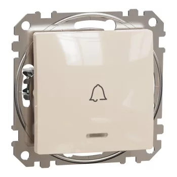   Schneider Electric SDD112131L egypólusú nyomó (N101), bézs burkolattal, kék jelzőfénnyel, csengőjellel, rugós bekötés, kerét nélkül, süllyesztett, 10A 250V IP20 (Sedna Design / Elements)