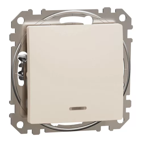Schneider Electric SDD112162N kétpólusú kapcsoló (102), bézs burkolattal, piros ellenőrzőfénnyel, rugós bekötés, kerét nélkül, süllyesztett, 16A 250V IP20 (Sedna Design / Elements)