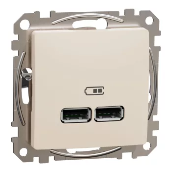   Schneider Electric SDD112401 Dupla USB töltő A+A típusú 2.1A, bézs burkolattal, keret nélkül, csavaros bekötés (Sedna Design / Elements)