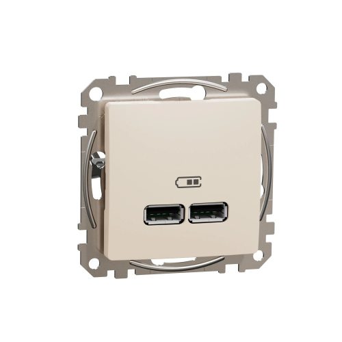 Schneider Electric SDD112401 Dupla USB töltő A+A típusú 2.1A, bézs burkolattal, keret nélkül, csavaros bekötés (Sedna Design / Elements)