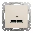 Schneider Electric SDD112401 Dupla USB töltő A+A típusú 2.1A, bézs burkolattal, keret nélkül, csavaros bekötés (Sedna Design / Elements)