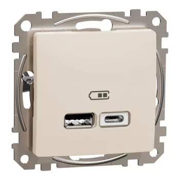   Schneider Electric SDD112402 Dupla USB töltő A+C típusú 2.4A, bézs burkolattal, keret nélkül, csavaros bekötés (Sedna Design / Elements) - KÉSZLET EREJÉIG !!