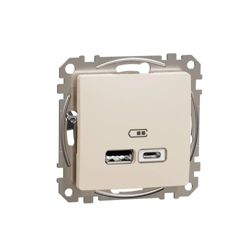 Schneider Electric SDD112402 Dupla USB töltő A+C típusú 2.4A, bézs burkolattal, keret nélkül, csavaros bekötés (Sedna Design / Elements)