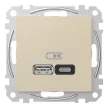 Schneider Electric SDD112404 Dupla USB töltő A+C típusú 3A - 45W, bézs burkolattal, keret nélkül, csavaros bekötés (Sedna Design / Elements)