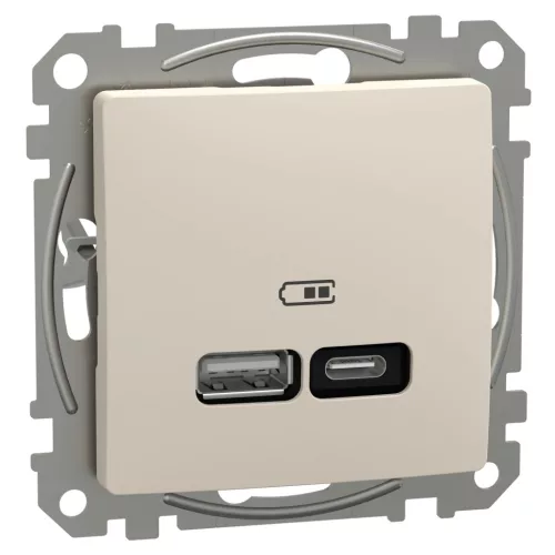 Schneider Sedna SDD112405 dupla USB töltő USB A+C 21 W bézs süllyesztett