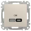 Schneider Electric SDD112405 Dupla USB töltő A+C típusú 3A - 21W, bézs burkolattal, keret nélkül, csavaros bekötés (Sedna Design / Elements)