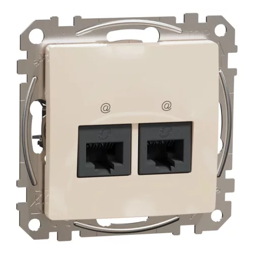 Schneider Electric SDD112452 Informatikai csatlakozóaljzat 2xRJ45, Cat5e UTP, bézs burkolattal, keret nélkül, csavaros bekötés (Sedna Design / Elements)