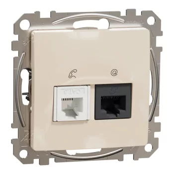   Schneider Electric SDD112468 kombinált csatlakozóaljzat 1xRJ45 + 1xRJ11 (informatikai UTP cat6 + telefon) bézs burkolattal, keret nélkül, csavaros bekötés (Sedna Design / Elements)
