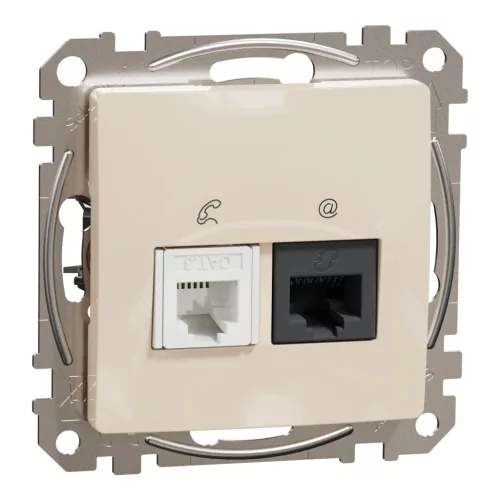 Schneider Electric SDD112468 kombinált csatlakozóaljzat 1xRJ45 + 1xRJ11 (informatikai UTP cat6 + telefon) bézs burkolattal, keret nélkül, csavaros bekötés (Sedna Design / Elements)