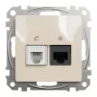 Schneider Electric SDD112468 kombinált csatlakozóaljzat 1xRJ45 + 1xRJ11 (informatikai UTP cat6 + telefon) bézs burkolattal, keret nélkül, csavaros bekötés (Sedna Design / Elements)