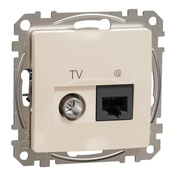   Schneider Electric SDD112469T kombinált csatlakozóaljzat 1xRJ45 + 1xTV (informatikai UTP cat6 + végzáró 4dB) bézs burkolattal, keret nélkül, csavaros bekötés (Sedna Design / Elements)