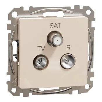   Schneider Electric SDD112484 átmenő TV-Rádió-SAT csatlakozóaljzat 7 dB(TV) 10 dB(Rádió) 3 dB (SAT), bézs burkolattal, keret nélkül, csavaros bekötés (Sedna Design / Elements)
