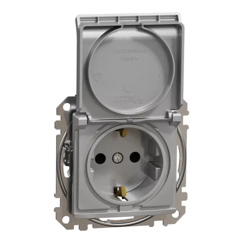 Schneider Electric SDD113023 földelt csatlakozóaljzat (dugalj), biztonsági zsaluval (gyermekvédelemmel), csapófedéllel, 2P+F, alumínium burkolattal, csavaros bekötés, keret nélkül, süllyesztett, 16A 250V IP20 (Sedna Design / Elements)
