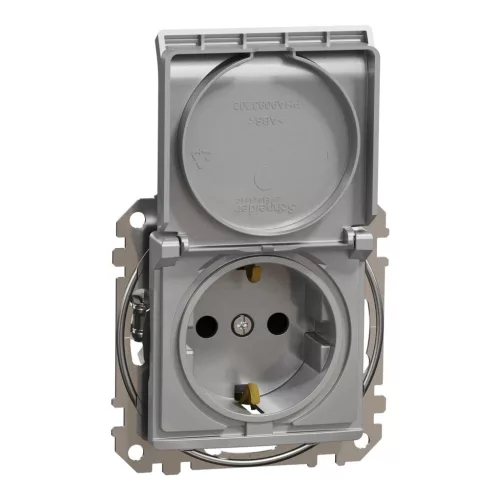 Schneider Electric SDD113024 földelt csatlakozóaljzat (dugalj), biztonsági zsaluval (gyermekvédelemmel), csapófedéllel, 2P+F, alumínium burkolattal, rugós bekötés, keret nélkül, süllyesztett, 16A 250V IP20 (Sedna Design / Elements)