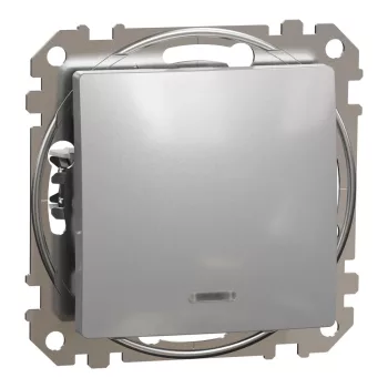   Schneider Electric SDD113101L egypólusú kapcsoló (101), alumínium burkolattal, kék jelzőfénnyel, rugós bekötés, kerét nélkül, süllyesztett, 10A 250V IP20 (Sedna Design / Elements)