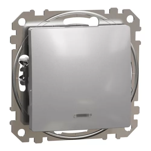 Schneider Electric SDD113101N egypólusú kapcsoló (101), alumínium burkolattal, piros ellenőrzőfénnyel, rugós bekötés, kerét nélkül, süllyesztett, 10A 250V IP20 (Sedna Design / Elements)