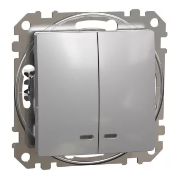   Schneider Electric SDD113105L csillárkapcsoló (105), alumínium burkolattal, kék jelzőfénnyel, rugós bekötés, kerét nélkül, süllyesztett, 10A 250V IP20 (Sedna Design / Elements)