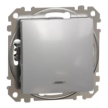   Schneider Electric SDD113106L váltókapcsoló (106), alumínium burkolattal, kék jelzőfénnyel, rugós bekötés, kerét nélkül, süllyesztett, 10A 250V IP20 (Sedna Design / Elements)