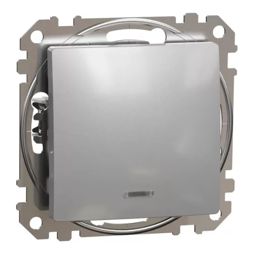 Schneider Electric SDD113106L váltókapcsoló (106), alumínium burkolattal, kék jelzőfénnyel, rugós bekötés, kerét nélkül, süllyesztett, 10A 250V IP20 (Sedna Design / Elements)