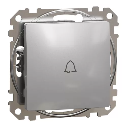 Schneider Electric SDD113131 egypólusú nyomó (N101), alumínium burkolattal, csengőjellel, rugós bekötés, kerét nélkül, süllyesztett, 10A 250V IP20 (Sedna Design / Elements)